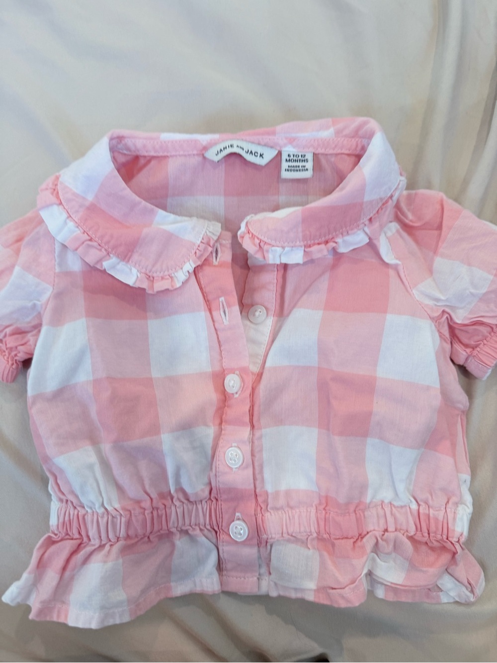Janie and Jack Pink and White Gingham Ruffle Button-Front Top